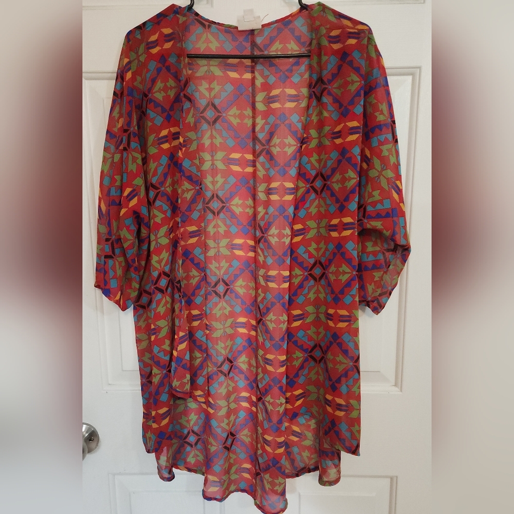 LuLaRoe Multicolor Geometric Lightweight Fabric Cardigan